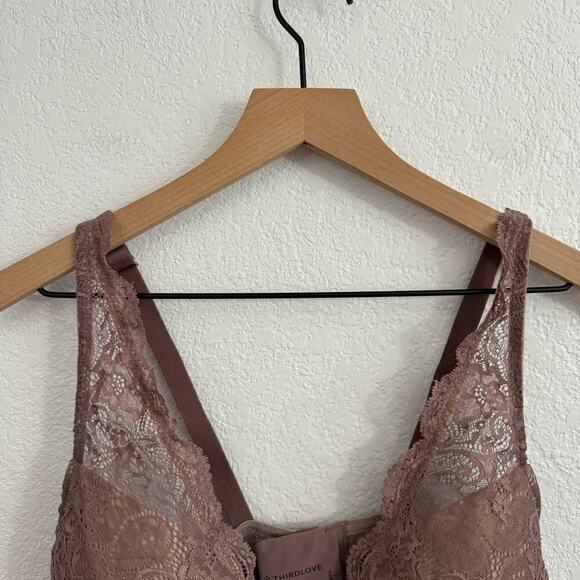 ThirdLove Longline Lace Plunge V-Neck Underwire Bra Twilight Purple Mauve 38D - Picture 4 of 10